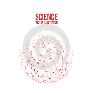 Sphere with connected lines and dots. Wireframe mesh polygonal element. Vector