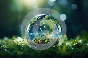 sphere Crystal globe with ESG icon for Environment Social and Business cooperation for World governance concept