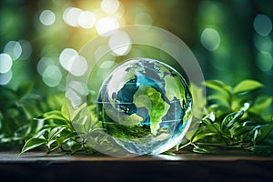 sphere Crystal globe with ESG icon for Environment Social and Business cooperation for World governance concept