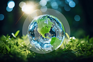 sphere Crystal globe with ESG icon for Environment Social and Business cooperation for World governance concept