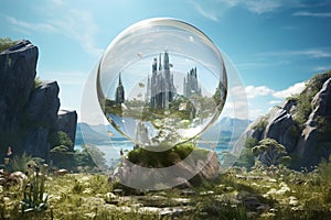 sphere Crystal globe with ESG icon for Environment Social and Business cooperation for World governance concept