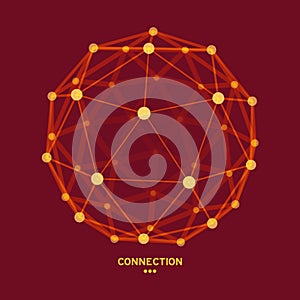 Sphere. 3d vector wireframe object. Illustration with connected lines and dots. Abstract grid design. Connection structure.