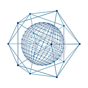 Sphere with digital data and blue network connection lines