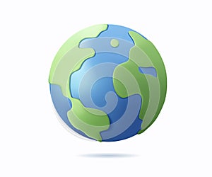 Sphere Earth planet 3D icon. Life of people. Solar system element. Globe, planet Earth cartoon vector illustration.