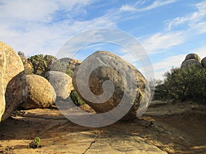 Sphere and egg shaped giant boulders at Lizard`s Mouth trail