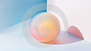 A sphere with a gradient of colors sits on a white surface.