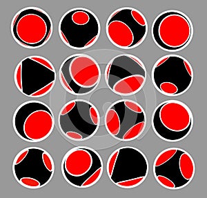 Sphere icon set in black red and white