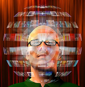 Sphere of images around mans head