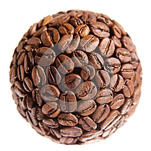 Sphere made of coffee beans over white