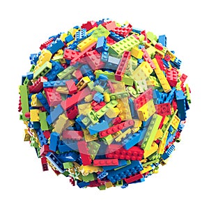 Sphere made of random colored toy bricks