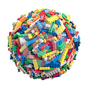 Sphere made of random colored toy bricks