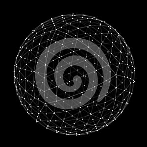 Sphere made up of points and lines. Network connection structure. Big data visualization. 3D rendering
