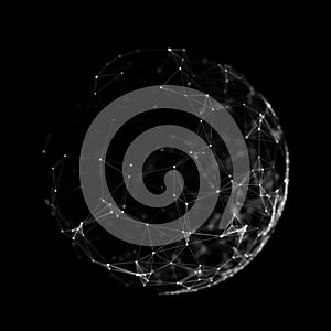 Sphere made up of points and lines. Network connection structure. Big data visualization. 3D rendering