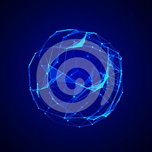 Sphere made up of points and lines. Network connection structure. Big data visualization. 3D rendering