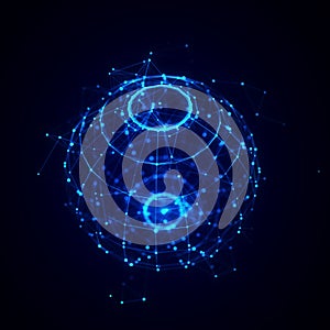 Sphere made up of points and lines. Network connection structure. Big data visualization. 3D rendering