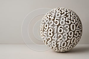 A sphere of numbers on a light background. Space for text.