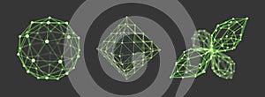 Sphere. Octahedron. 3d vector wireframe object. Illustration with connected lines and dots. Geometric Shape for Design. Abstract