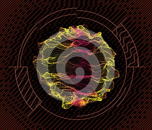 Sphere from particles wave nodes. 3d sea flow