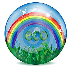 Sphere with a rainbow and grass