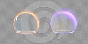 Sphere shield abstract energy protection spheres. Force field globe shell. Dome barrier technology vector set
