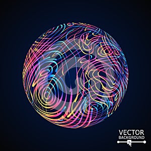 Sphere With Swirled Stripes. Vector Glowing Background