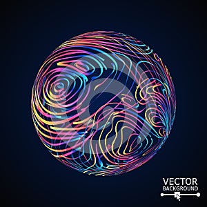 Sphere With Swirled Stripes. Vector Glowing Background