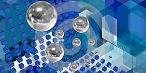 Spheres flying in a tech space