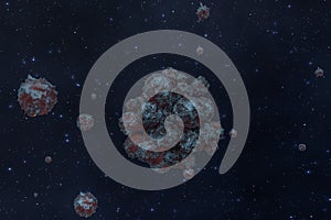 Spheres with the textured surface, random distributed, 3d rendering