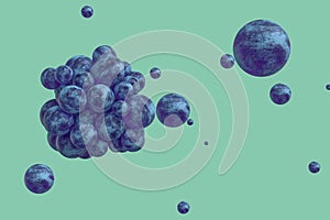 Spheres with the textured surface, random distributed, 3d rendering