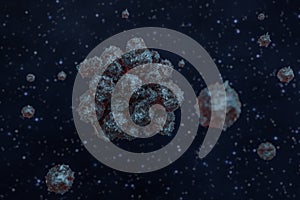 Spheres with the textured surface, random distributed, 3d rendering