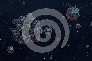 Spheres with the textured surface, random distributed, 3d rendering