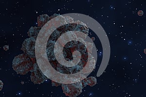 Spheres with the textured surface, random distributed, 3d rendering
