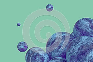 Spheres with the textured surface, random distributed, 3d rendering