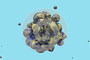Spheres with the textured surface, random distributed, 3d rendering