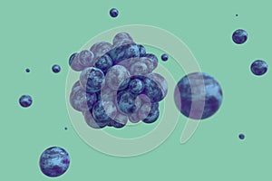 Spheres with the textured surface, random distributed, 3d rendering