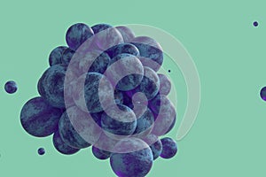 Spheres with the textured surface, random distributed, 3d rendering