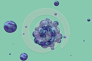 Spheres with the textured surface, random distributed, 3d rendering