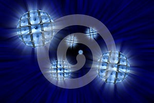 Spheres with video screens showing eyes in a vortex