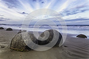 Spheric Moeraki Boulders on the Eastern coast of New Zealand