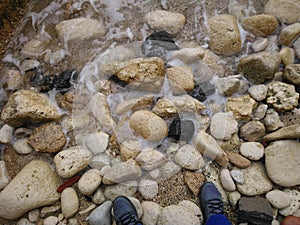 Spheric stones at the coast of the mediterranean sea in Siracusa