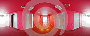 Spherical 360 degrees panorama projection, interior empty red room in modern flat apartments.