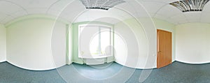 Spherical 360 degrees panorama projection, panorama in interior empty room in modern flat apartments green tone.