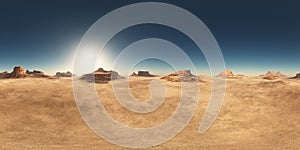 Spherical 360 degrees seamless panorama with a desert landscape