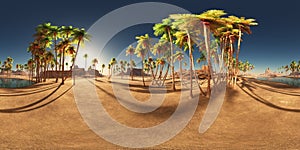 Spherical 360 degrees seamless panorama with a desert oasis and palms