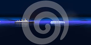 Spherical 360 degrees seamless panorama with Titanic and iceberg