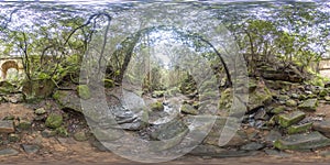 Spherical 360 panoramic photograph of Lapstone Creek and Lennox Bridge in regional Australia