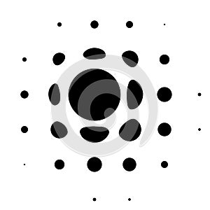 Spherical distortion halftone dots element. Orb, ball deform on bulge, bump speckles, polka-dots and screentone.Pointillist,