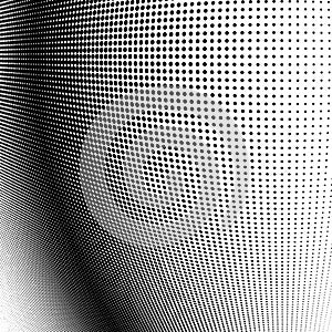 Spherical distortion halftone dots element. Orb, ball deform on bulge, bump speckles, polka-dots and screentone.Pointillist,