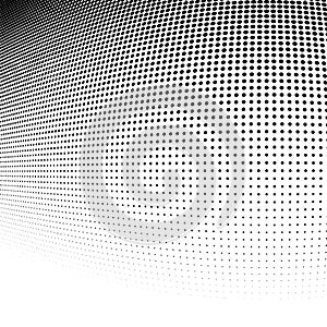 Spherical distortion halftone dots element. Orb, ball deform on bulge, bump speckles, polka-dots and screentone.Pointillist,