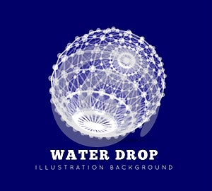Spherical drop of water on a blue background